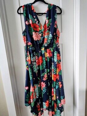 Katies Size 18 Navy Floral V-Neck Tropical Sundress